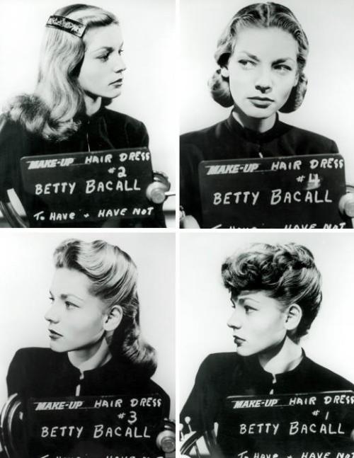Oh Betty, such good hair. 
celluloidshadows:

Actor Lauren Bacall’s hair and makeup test photos for the 1944 Howard Hawks film “To Have And Have Not”, also starring Humphrey Bogart. Click the pic to watch a scene from the movie.
