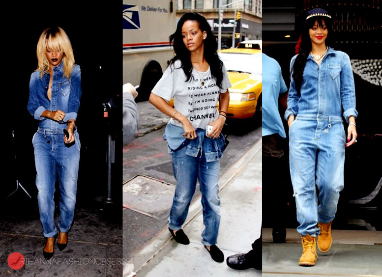 Ways Rihanna has worn and styled her Armani jeans jumpsuit.