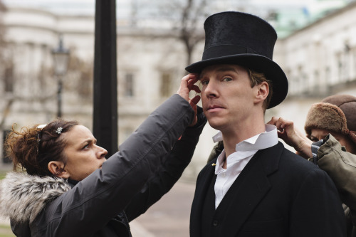 Continuing our series of Behind the scenes exclusive photos courtesy of Mammoth Screen/BBC here&#8217;s Benedict Cumberbatch filming the sequence where Christopher marries Sylvia.
The piece was filmed at the Cathedral of Saint Michael in Brussels.