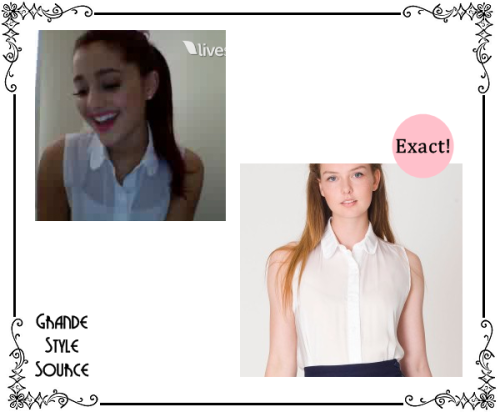 Ariana Grande in her live chat Exact Sleeveless Crepe De Chine Button-Up in white | $45  Thanks to honeymoonaves! ♥