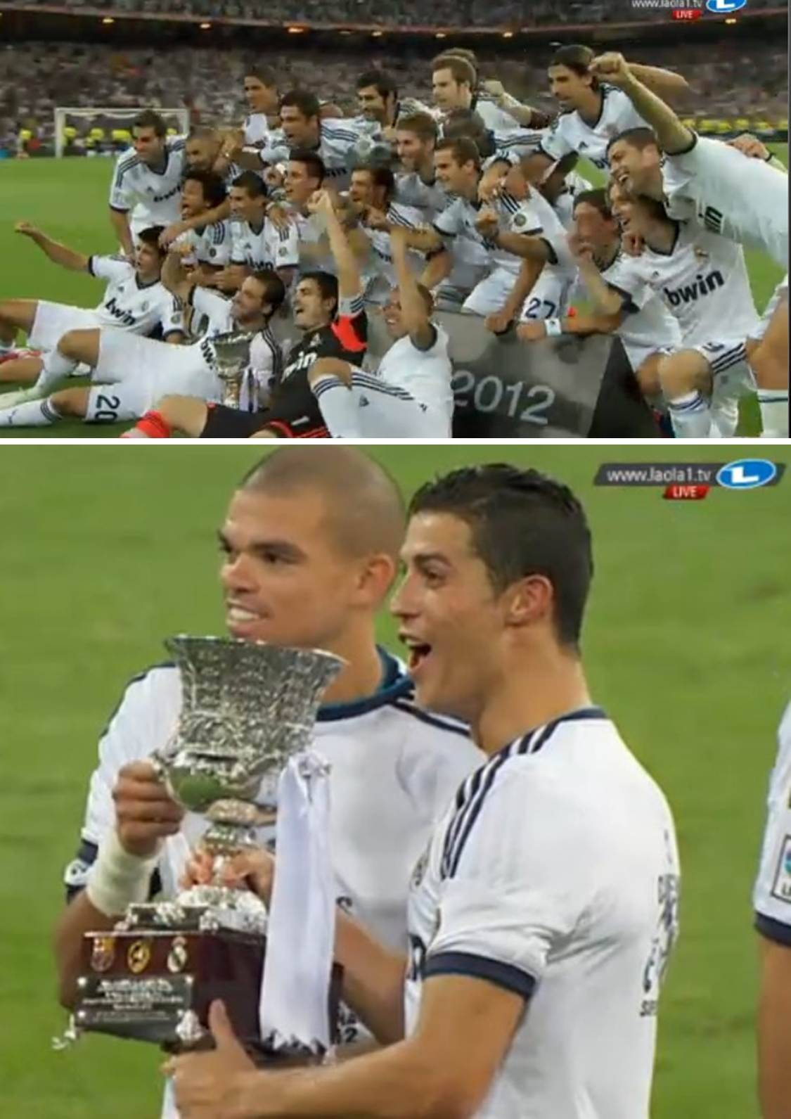 ♫ We are the Champions &#8230; ♫
Supercopa Real Madrid vs. FC Barcelona 2:1, 29.08.2012 (11&#8217; Gonzalo Higuaín, 19&#8217; Cristiano Ronaldo, 45&#8217; Messi)