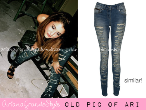 Old pic of Ariana wearing some skinny ripped jeans! :) Similar Crafted Skinny Slash Jeans from Republic.  xoxo