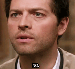 SPNG Tags: Castiel / no / if you had only said this to Crowley / Season 7 would&#8217;ve gone a lot better /
A special thanks to jackhawksmoor for submitting this!
Looking for a particular Supernatural reaction gif? This blog organizes them so you don’t have to spend hours hunting them down.