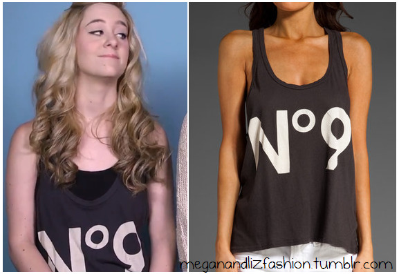 This is Liz&#8217;s black Wildfox Number 9 tank top she wore in a Youtube Video.You can buy it HERE for 62 Pounds
