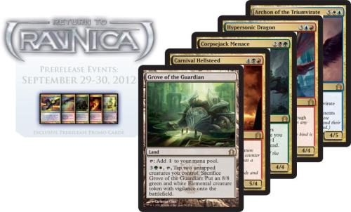 Magic the GAthering
Return to Ravnica Pre-Release Promos
Based on which Guild your pick ‘n’ play.