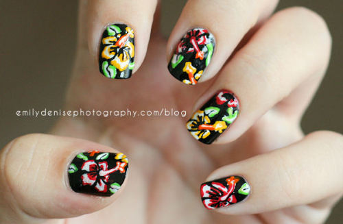 nailsbyveryemily: Hibiscus nail art design! Inspired by The Illustrated Nail