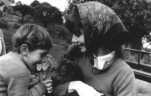 Audrey Hepburn with son Sean Hepburn Ferrer and a baby goat in Spain, c. 1961
Photo by Mel Ferrer