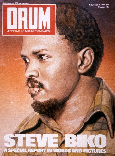 Steve Biko on a 1977 cover of DRUM Magazine as part of a special report into his life and death whilst in police custody.