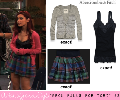 Cat&#8217;s outfit in the beginning of &#8220;Beck falls for Tori&#8221; :) Exact Brenna Tank from Abercrombie &amp; Fitch (in &#8220;navy&#8221;). Exact Angie Sweater from Abercrombie &amp; Fitch (sold out). Exact Plaid Mini Skirt from Abercrombie and Fitch (sold out, alternative here).