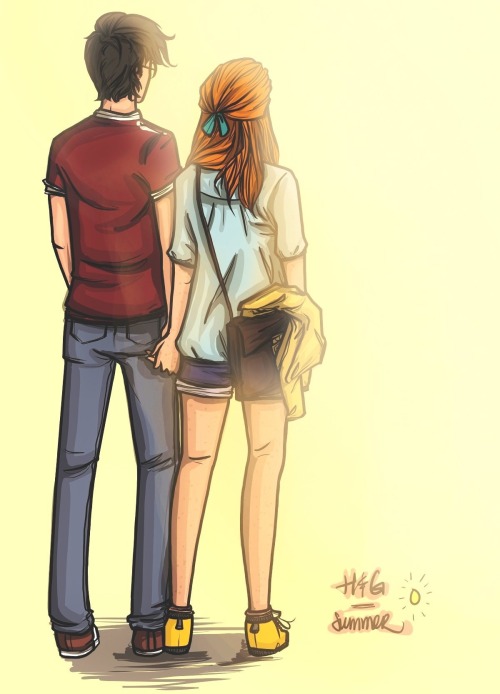 anxiouspineapples:

Harry and Ginny - summer
