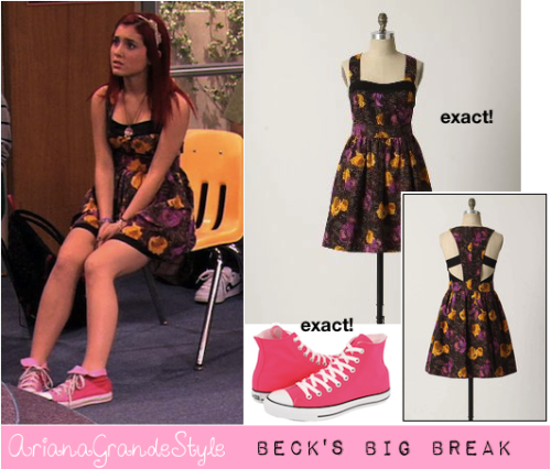 Cat in the Victorious episode &#8220;Beck&#8217;s Big Break&#8221;. Exact Silken Trellis Dress from Anthropologie. Exact Pink Chuck Taylor All Star here and here. 