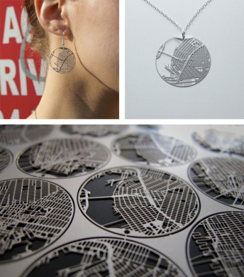 The map grids of iconic cities as delicate steel jewelry by ANIMAL Studio.