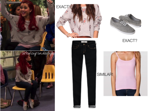 Cats outfit in the first scene in the episode &#8220;The worst couple&#8221; - Requested.
Exact sweatshirt: Forever21. (sold out) credit
Tank top: American Apparel.
Jeans: Abercrombie &amp; Fitch.
Exact shoes: Keds. 