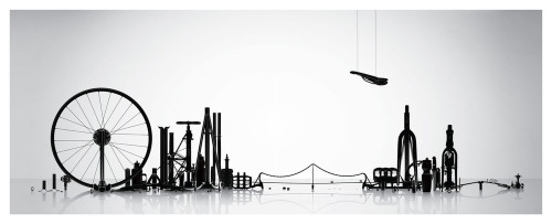 Gorgeous cityscape made out of bicycle parts by artist Thomas Yang.