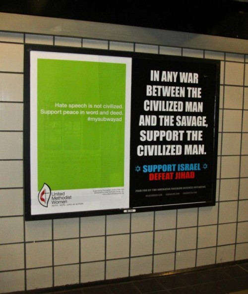 New York City’s controversial anti-Muslim subway ads get a fighting-free-speech-with-free-speech rebuttal from pro-tolerance group United Methodist Women, who raised $6,000 to match the anti-jihad group’s ad buy and secure media space for  ”visual response.” 