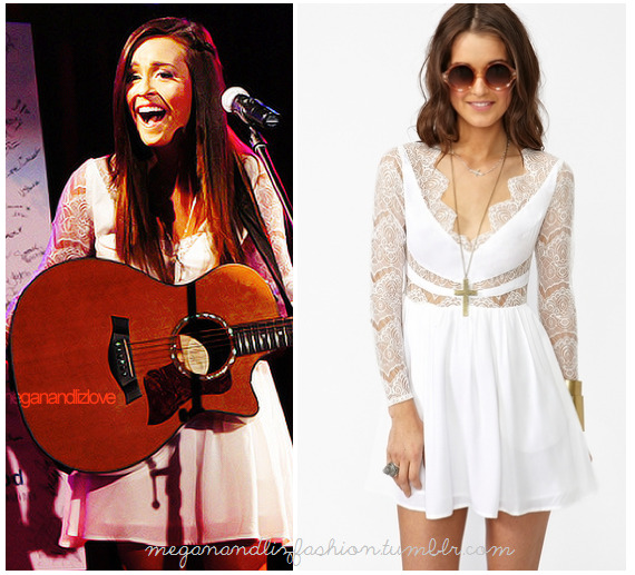 This is the cute white and lace skater dress Megan is wearing in this photoYou can buy it HERE from Nasty Gal for  $84