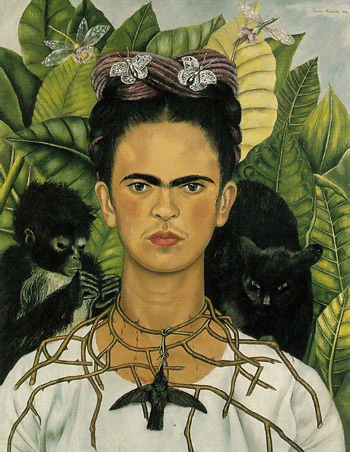 Frida Kahlo - Not in the Mood Self-Portrait with Thorn Necklace and Hummingbird, 1940. More painting GIFs