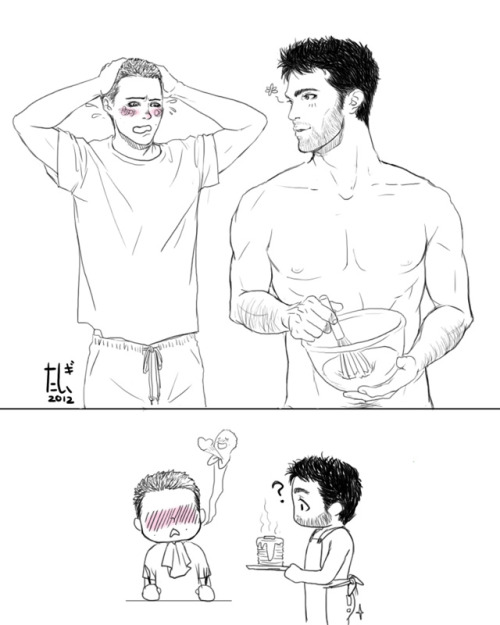 tylerspooklin: chipchopchicken: Teen Wolf: Pancakes for Breakfast? S: OMG DEREK WHAT ARE YOU DOING? D: Making pancakes for breakfast? S: NAKED??? D: Too lazy to put my clothes on and I didn’t want to get flour on the only set I had. S: … OMG WELL AT LEAST PUT AN APRON ON AT LEAST. D: Whatever for? Later… D: What? I put an apron on like you said! [Have some random Sterek fluff lol Based on something that came up during a conversation with Milodrums and Fassabendover.] ALSDKF TOO PRECIOUS 