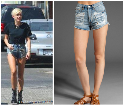 Miley Cyrus wears these Mink Pink Slasher Flick High Denim Shorts     You can buy them HERE for $77    