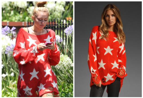 Miley Cyrus wears this Wildfox Couture Seeing Stars Lennon Sweater   You can buy it HERE from Revolve Clothing for $195 