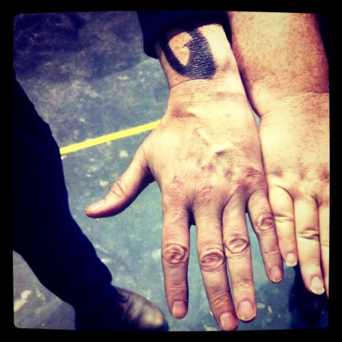 My hand and Jared Harris&#8217; hand. Hello Hodge!