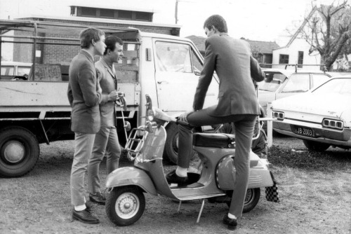 Mods outside the Newtown Leagues Club, photo by Kirstin Sibley ca 1986
via
