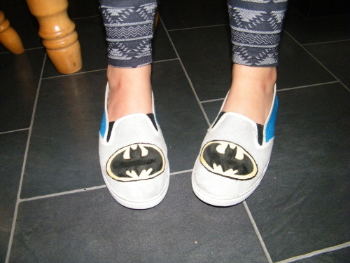 Made these batman shoes from plain white slip-ons and fabric paints! 