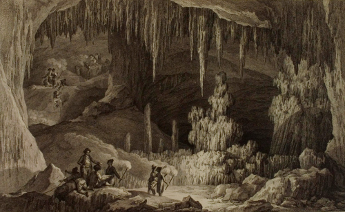 Vista del interior de la gruta de Antiparos-Voyage pittoresque de la Grèce 1782