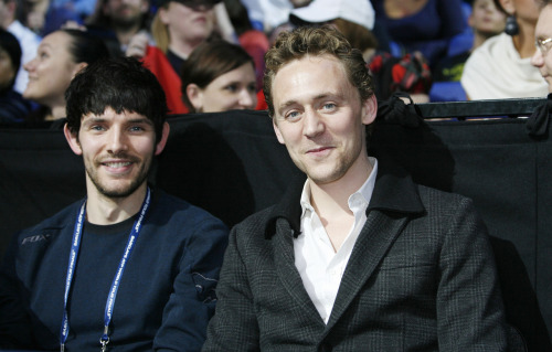 torrilla:

Tom Hiddleston and Colin Morgan attend the men’s singles final match between Roger Federer of Switzerland and Novak Djokovic of Serbia during day eight of the ATP World Tour Finals at O2 Arena on November 12, 2012 in London, England [HQ]
