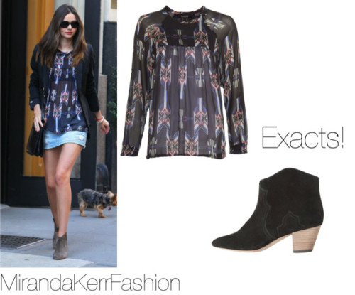 Miranda look amazing wearing this old out Isabel Marant top, &amp; these Isabel Marant boots. Unfortunately Miranda was seen wearing that same denim skirt in 2008, so it is unavailable everywhere. xx