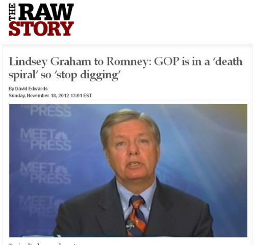 Raw Story - 'Lindsey Graham to Romney - GOP is in a ‘death spiral’ so ‘stop digging’.'