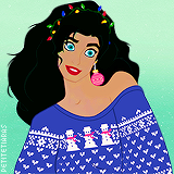 Esmeralda is wearing an over-sized snowman sweater and Christmas lights headband