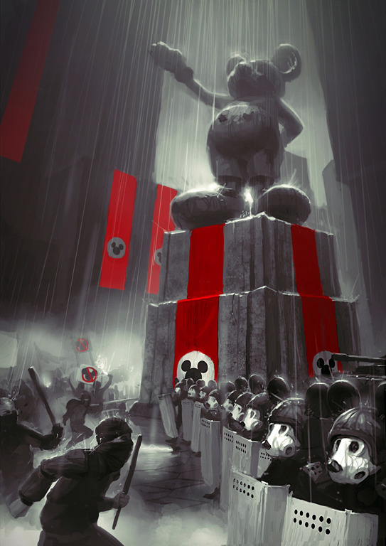 lospaziobianco:

1 - Mickey no more by ~bopchara
2 - Creepy Mickey-inspired illustration by Manuhell
3 - Mickey Mouse by Casey Weldon
4 - Disney Acquires Lucasfilm by Austin Madison 
