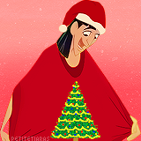 Kuzco rocking a tacky Christmas tree poncho.