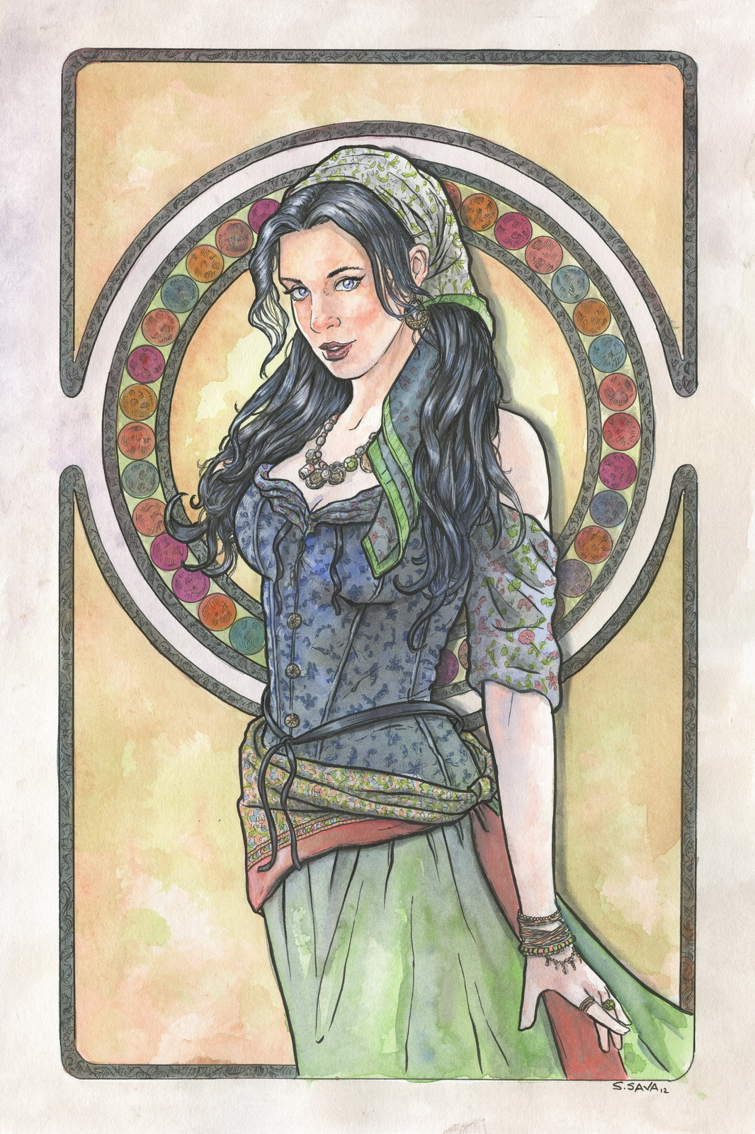 This is the 10th Art Nouveau/Alphonse Mucha inspired watercolor painting I’ve done this year.
The painting is on 12x18 Canson watercolor paper. Done in watercolors and ink.
Photo reference/inspiration can be seen here…
http://faestock.deviantart.com/gallery/?offset=288#/d57o5tz
Original paintings can be purchased here…
http://www.etsy.com/shop/ScottChristianSava?section_id=11821287
and Limited Edition Prints can be purchased here…
http://www.etsy.com/shop/ScottChristianSava?section_id=11821297
Thanks for looking!
Scott
