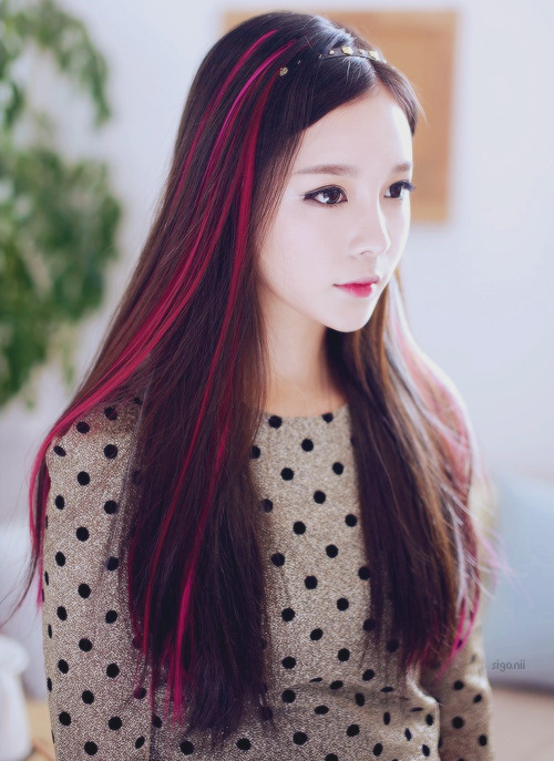  ulzzangs  red  hair  highlights apply request ulzzang  