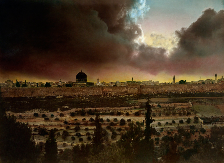 A hand-tinted photograph of Jerusalem, March 1914.Photograph by American Colony Photographers