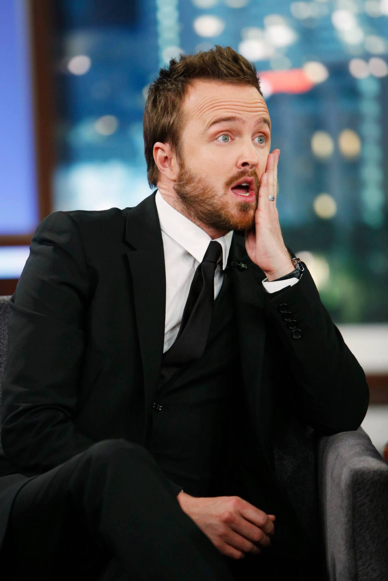 Aaron Paul being the most precious bearded human on Jimmy Kimmel Live.