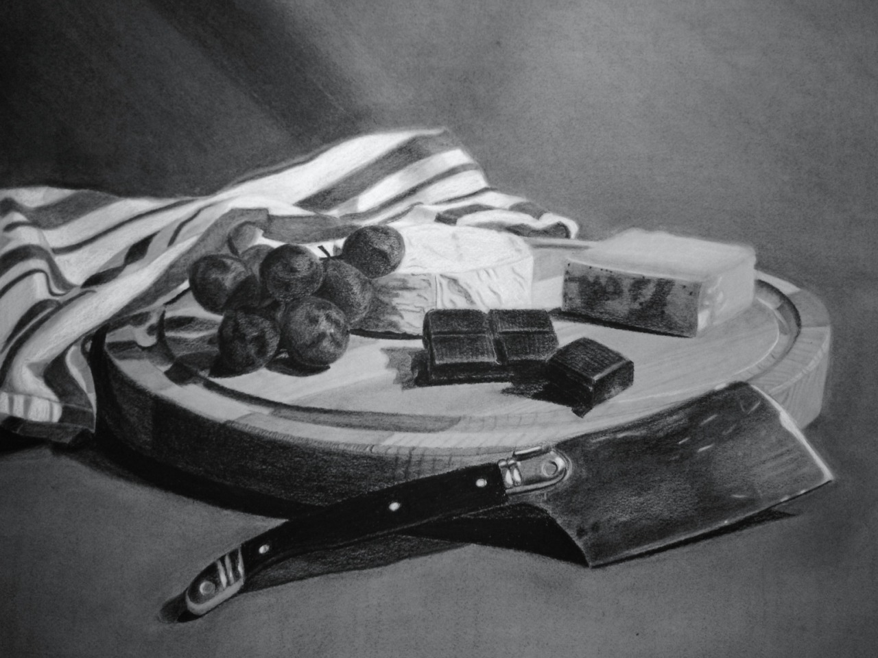 Final still life piece for chiaroscuro class. Done in charcoal.