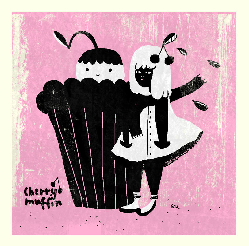 nothing tastes better than fresh baked cherry muffins - digital illustration by Saskia Keultjes
