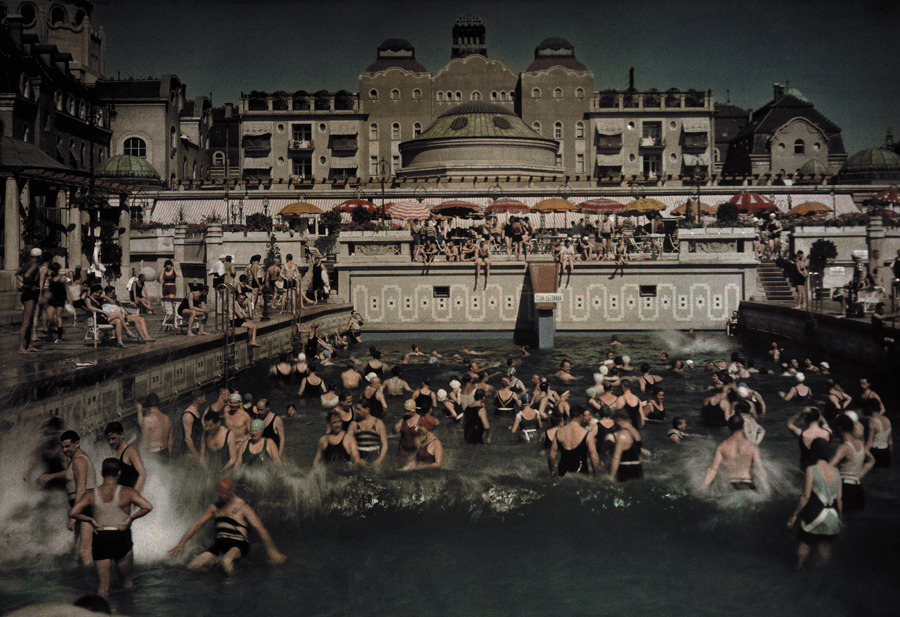 People enjoying the Gellert Bath, an outdoor swimming pool on the banks of the Danube, January 1930.Photograph by Hans Hildenbrand, National Geographic