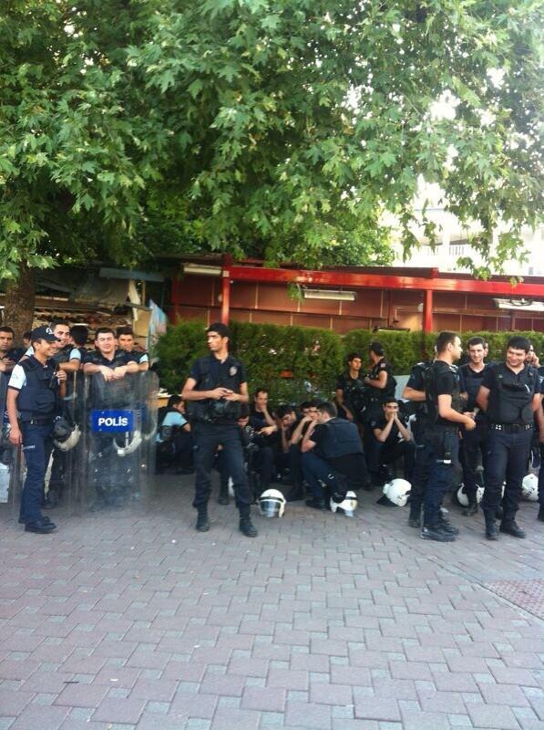 Police forces in Besiktas stand idle and chat&#8230; for now.