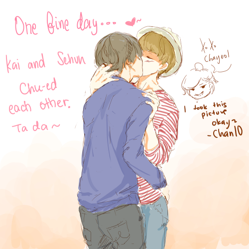 [FANART] “One fine day … Kai and Sehun chu-ed eachother. Tada~~” (taken by chanyeol)credit to the owner „ via: fanfic on aff