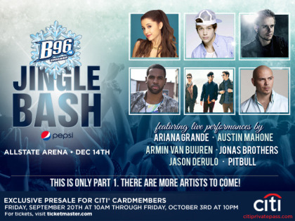 Ariana will perform at B96 Jingle Bash on December 14th at the Allstate Arena