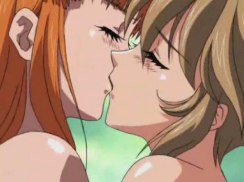 kissing girls Lesbian anime