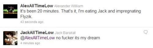 fuckyeahalexanderwilliamgaskarth: Even more elevator tweets shocking. i would have thought he&#8217;d want to impregnate jack. i guess that kills everyones Jalex theory xP