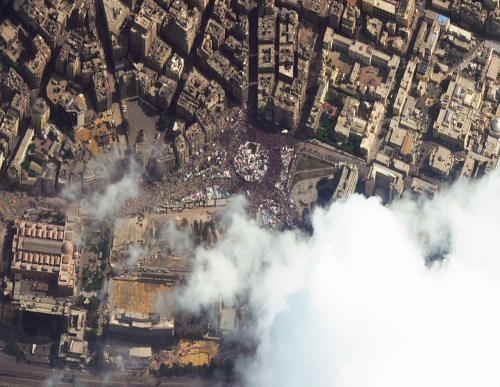 Tahrir Square from space captured at 11:18AM local time Feb 11 | image DigitalGlobe.