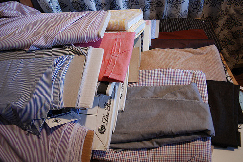 Our favorite custom shirt shop, CEGO, has teamed up with one of our favorite eBay sellers for a very unique sample sale in Manhattan. Aaron obtained the stock of Alan Flusser&#8217;s custom shop when it changed management, and is offering a sale of sample goods and fabrics from the store. The goods will pretty much run the gamut, and Aaron assures me there&#8217;s lots of good stuff. Of special note to people who wear the sample jacket size of the show, 41L. (Like me, dammit, all the way out here in LA.) You can check out photos here.
Carl from CEGO tells me they&#8217;ll be offering a special $100 labor rate if you buy shirting fabric from Aaron, and some of CEGOs fabrics will be on sale as well.
WHEN: Friday April 29&#160;12-7, Saturday April 30&#160;10-4WHERE 246 Fifth Avenue (at 28th St), Suite 511, New York, NY