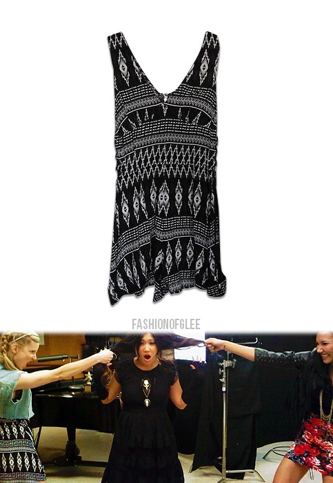 Blink towards the end of &#8216;Original Song&#8217;, and you&#8217;ll miss Brittany in her cute tribal-style romper. But, if you remember the cast&#8217;s &#8220;Twitter fight&#8221;, we got a much better look at it there! H&amp;M Tribal Romper - Starting from £2.20 (EBAY Size 10) Worn with: Frye boots