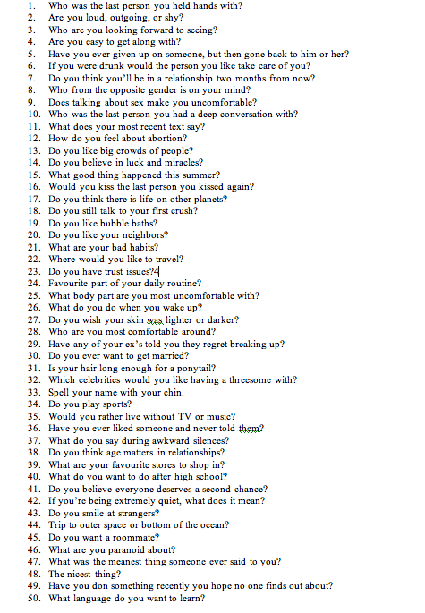 50 questions on Tumblr